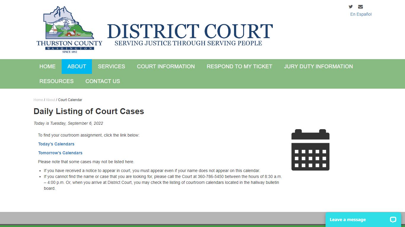 Court Calendar | Thurston District Court